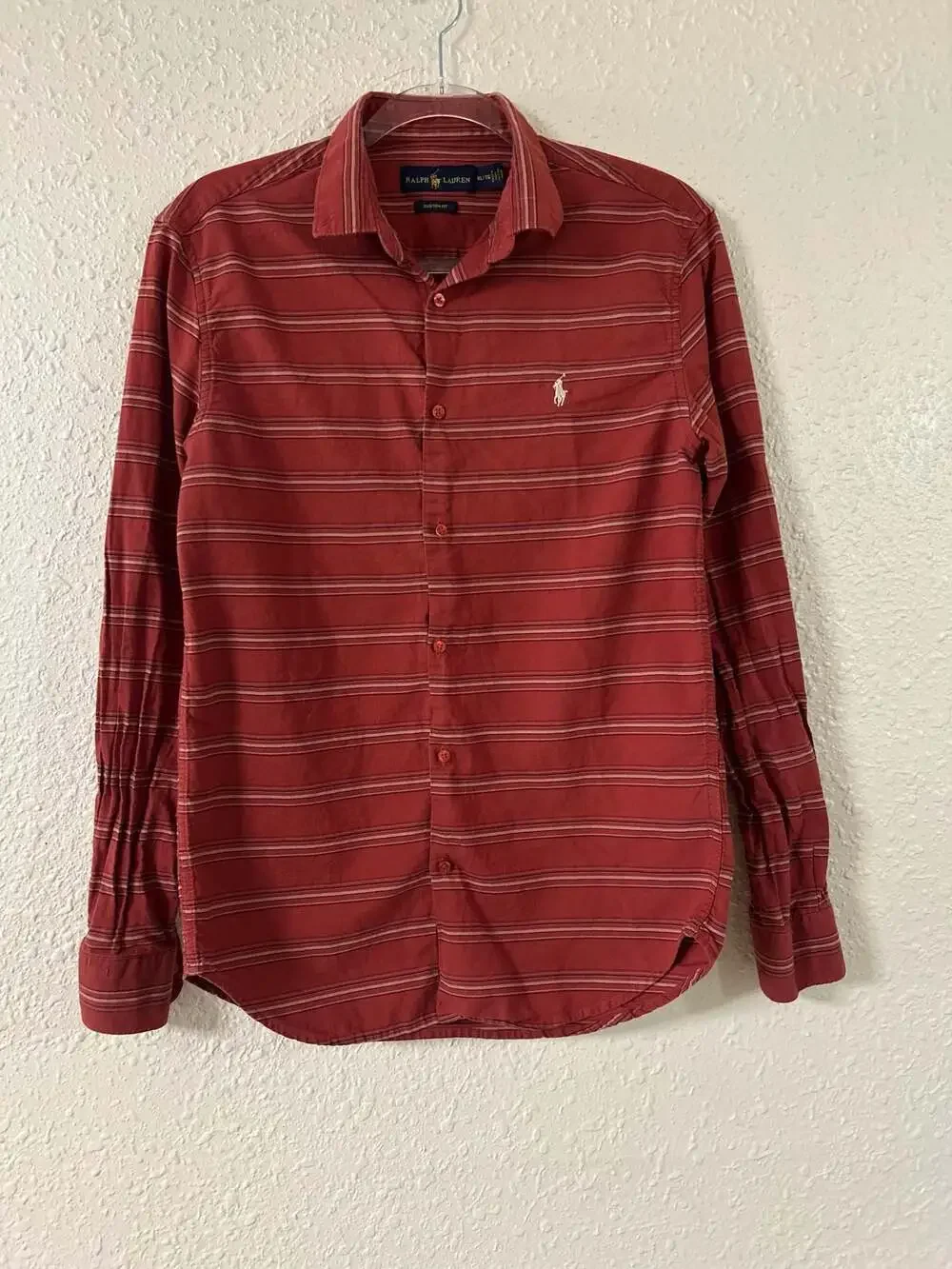 Polo Ralph Lauren Men's Custom Fit burnt orange and White Striped Button-Down